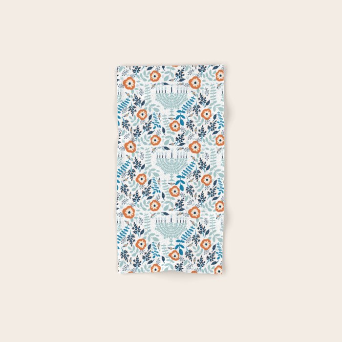 Hanukkah Menorah and Flowers Bath Towel Gallery Image 1