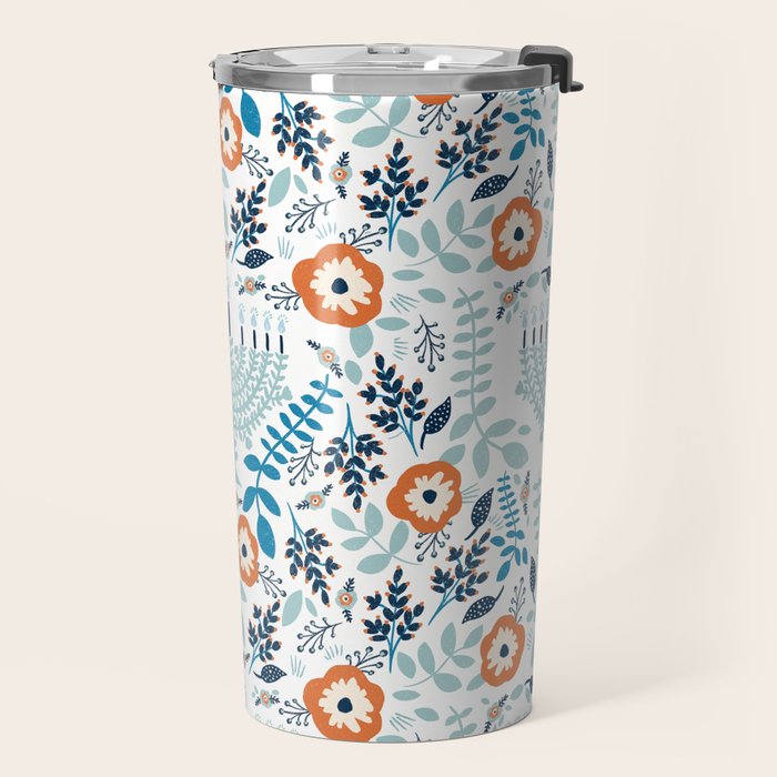 Hanukkah Menorah and Flowers Travel Mug Gallery Image 2