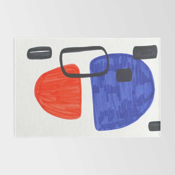 Mid Century Modern Abstract Minimalist Art Colorful Shapes Vintage Retro Style Orange Blue Shapes Rug Gallery Image 2
