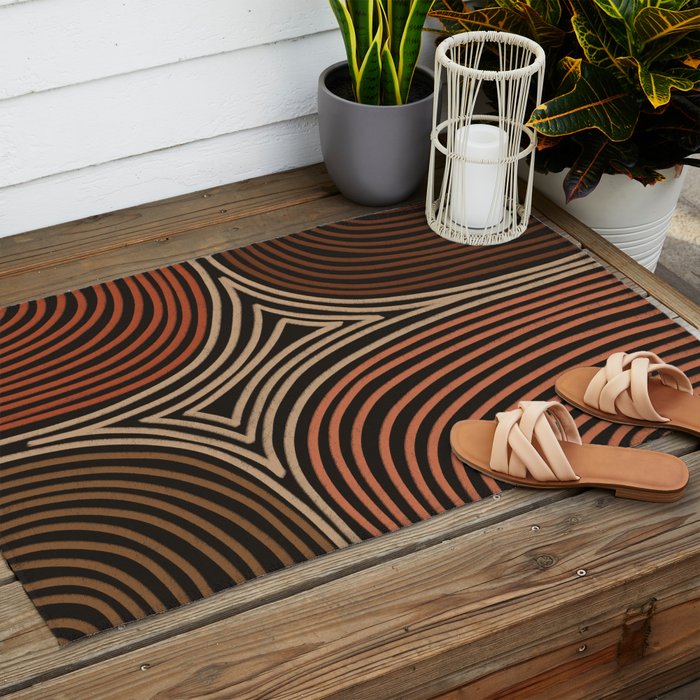 Tribal Pattern in Brown & Soft Red Outdoor Rug Gallery Image 2