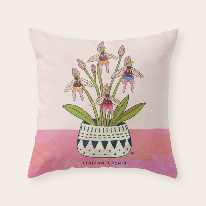Italian Orchid Cute Botanical Illustration Throw Pillow Gallery Image 6
