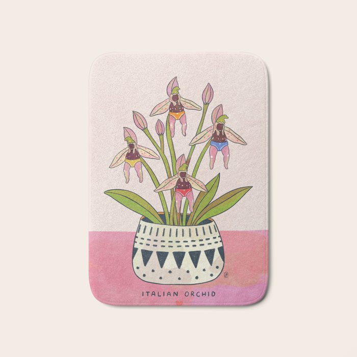 Italian Orchid Cute Botanical Illustration Bath Mat Gallery Image 1