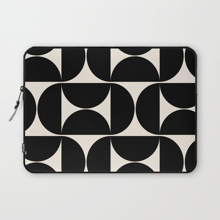 Mid Century Modern Abstract Pattern Black And Cream White Laptop Sleeve Gallery Image 1