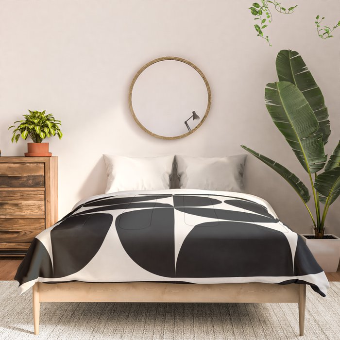 Mid Century Modern Abstract Pattern Black And Cream White Comforter Gallery Image 3