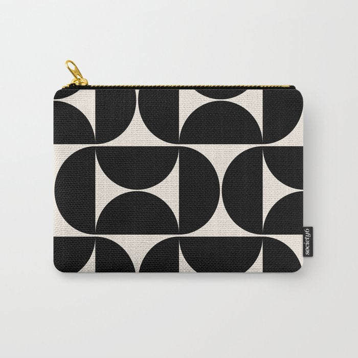 Mid Century Modern Abstract Pattern Black And Cream White Carry All Pouch Gallery Image 1