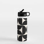 Mid Century Modern Abstract Pattern Black And Cream White Water Bottle Gallery Image 1