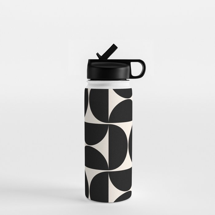 Mid Century Modern Abstract Pattern Black And Cream White Water Bottle Gallery Image 1