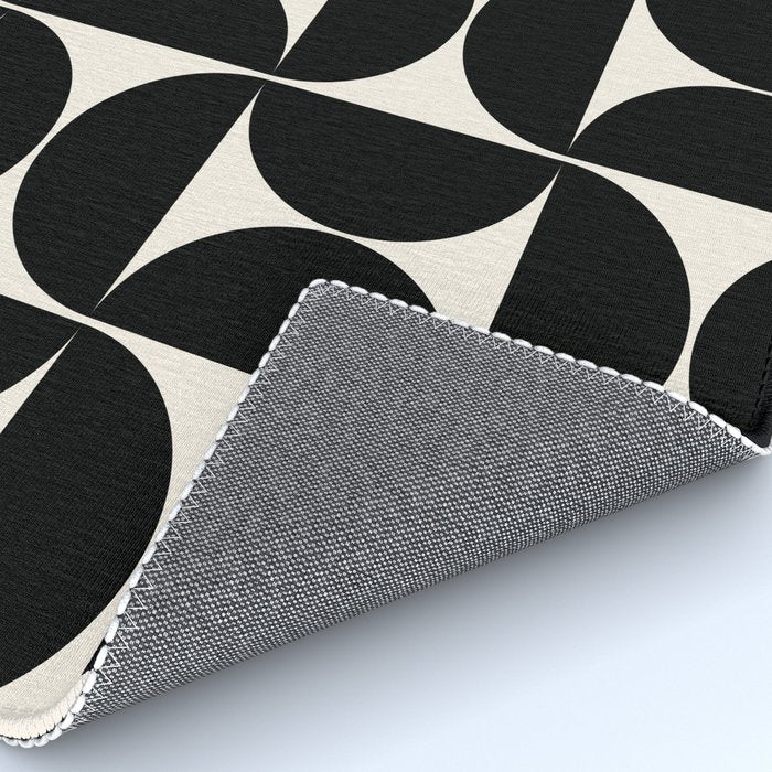 Mid Century Modern Abstract Pattern Black And Cream White Rug Gallery Image 4