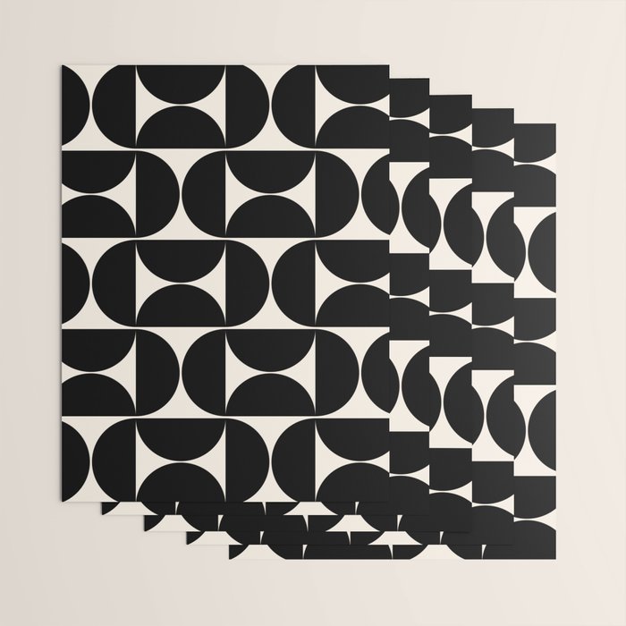 Mid Century Modern Abstract Pattern Black And Cream White Wrapping Paper Gallery Image 3