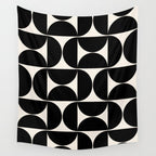 Mid Century Modern Abstract Pattern Black And Cream White Wall Tapestry Gallery Image 4