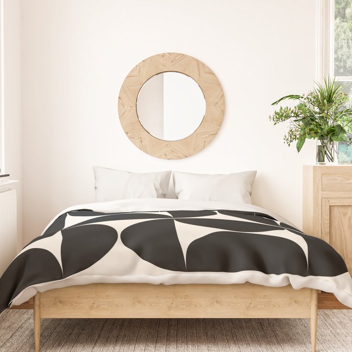 Mid Century Modern Abstract Pattern Black And Cream White Duvet Cover Gallery Image 3