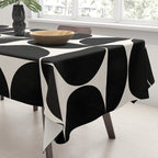 Mid Century Modern Abstract Pattern Black And Cream White Tablecloth Gallery Image 3
