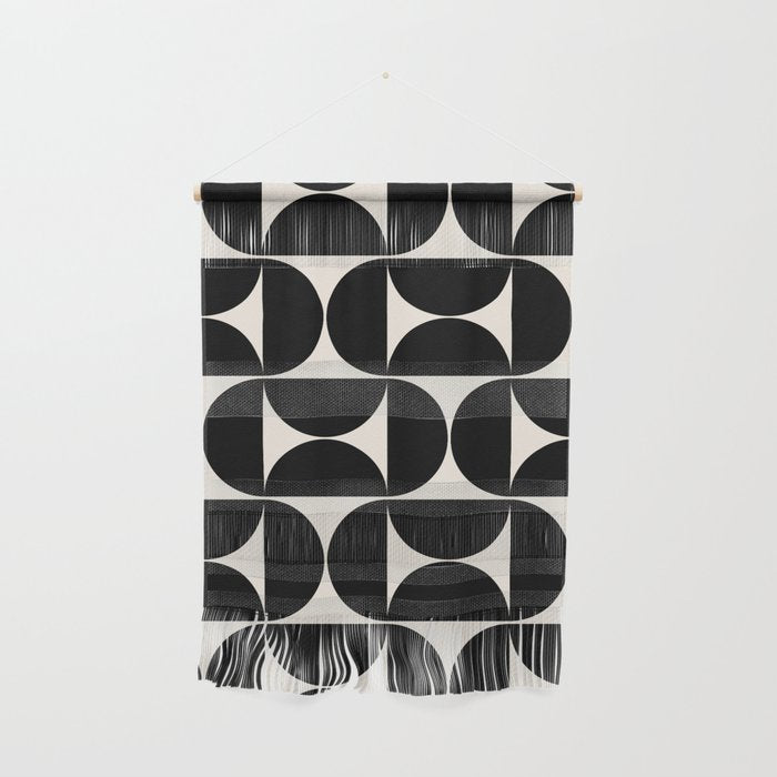 Mid Century Modern Abstract Pattern Black And Cream White Wall Hanging Gallery Image 1