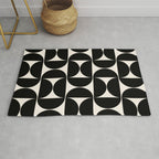 Mid Century Modern Abstract Pattern Black And Cream White Rug Gallery Image 1