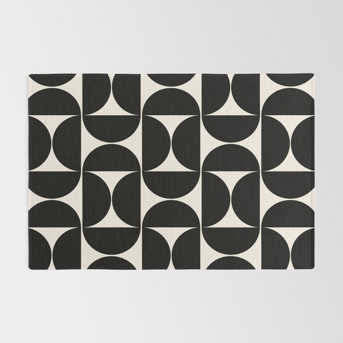 Mid Century Modern Abstract Pattern Black And Cream White Rug Gallery Image 2