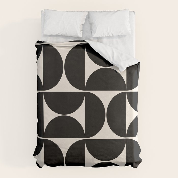 Mid Century Modern Abstract Pattern Black And Cream White Duvet Cover Gallery Image 1
