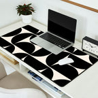 Mid Century Modern Abstract Pattern Black And Cream White Desk Mat Gallery Image 2