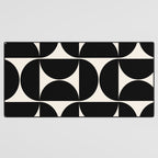 Mid Century Modern Abstract Pattern Black And Cream White Desk Mat Gallery Image 3