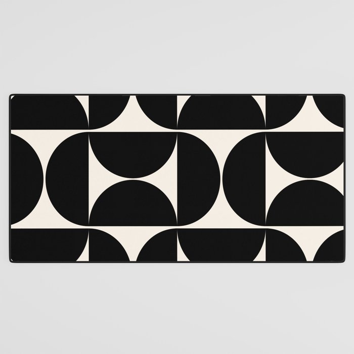 Mid Century Modern Abstract Pattern Black And Cream White Desk Mat Gallery Image 3