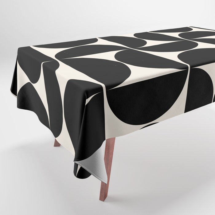 Mid Century Modern Abstract Pattern Black And Cream White Tablecloth Gallery Image 1