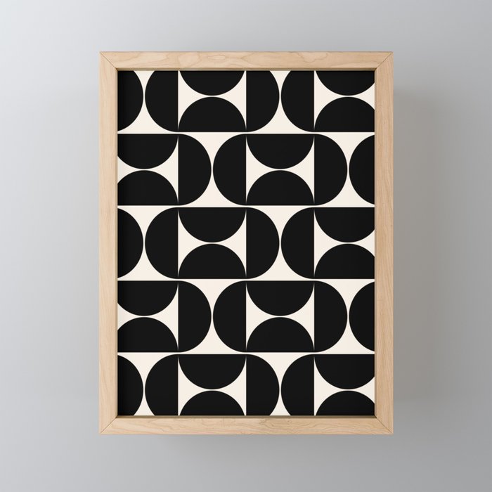 Mid Century Modern Abstract Pattern Black And Cream White Mini Art Print Gallery Image 1
