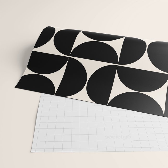 Mid Century Modern Abstract Pattern Black And Cream White Wrapping Paper Gallery Image 2
