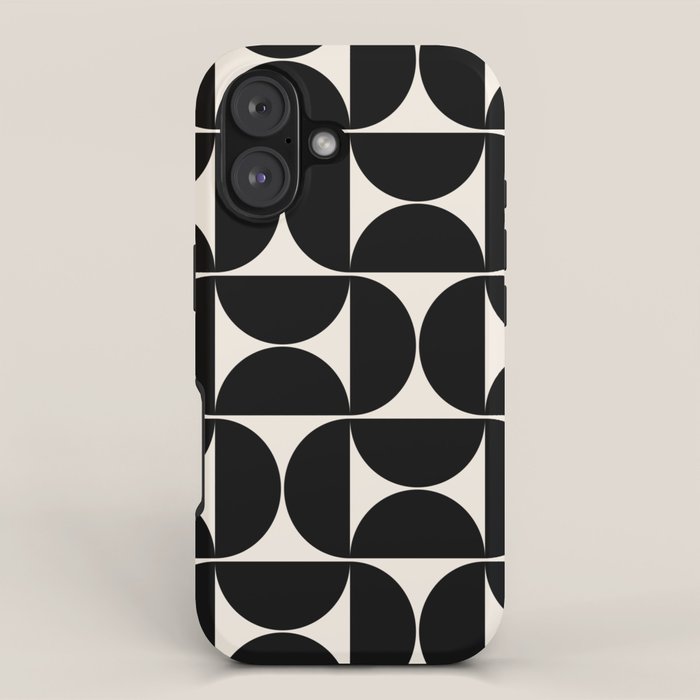 Mid Century Modern Abstract Pattern Black And Cream White iPhone Case Gallery Image 1