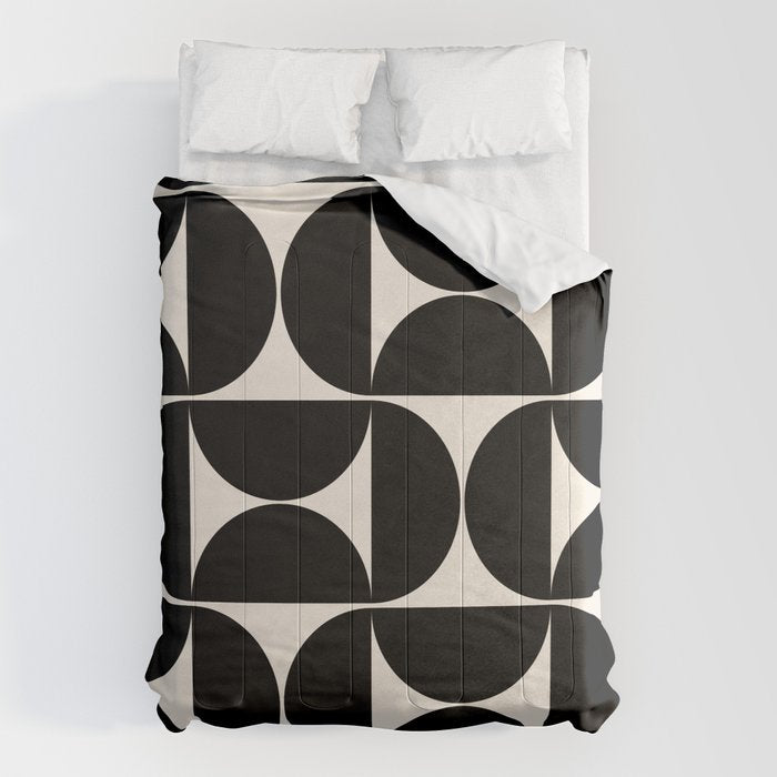 Mid Century Modern Abstract Pattern Black And Cream White Comforter Gallery Image 1