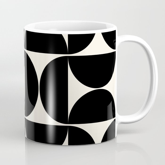 Mid Century Modern Abstract Pattern Black And Cream White Coffee Mug Gallery Image 1