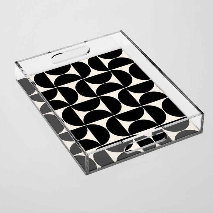 Mid Century Modern Abstract Pattern Black And Cream White Acrylic Tray Gallery Image 1
