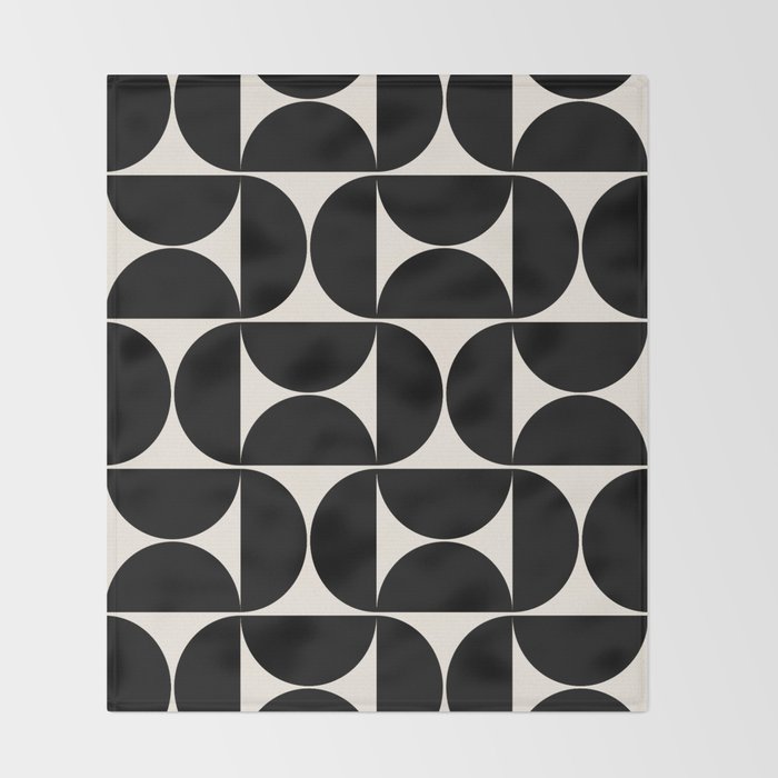Mid Century Modern Abstract Pattern Black And Cream White Throw Blanket Gallery Image 2