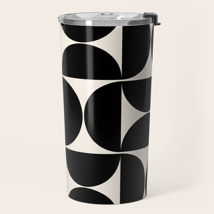 Mid Century Modern Abstract Pattern Black And Cream White Travel Mug Gallery Image 2