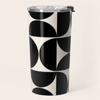 Mid Century Modern Abstract Pattern Black And Cream White Travel Mug Gallery Image 2