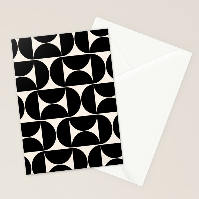Mid Century Modern Abstract Pattern Black And Cream White Stationery Card Gallery Image 2