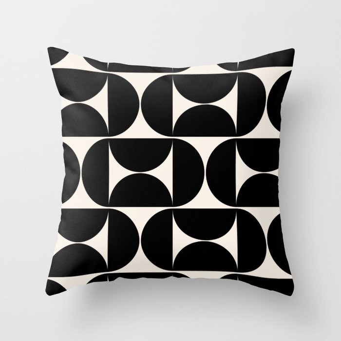 Mid Century Modern Abstract Pattern Black And Cream White Throw Pillow Gallery Image 6