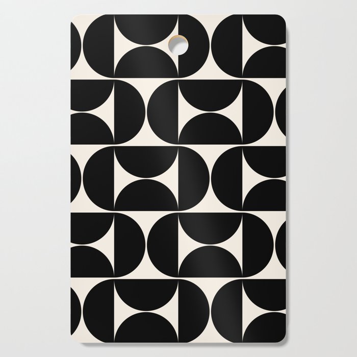 Mid Century Modern Abstract Pattern Black And Cream White Cutting Board Gallery Image 1