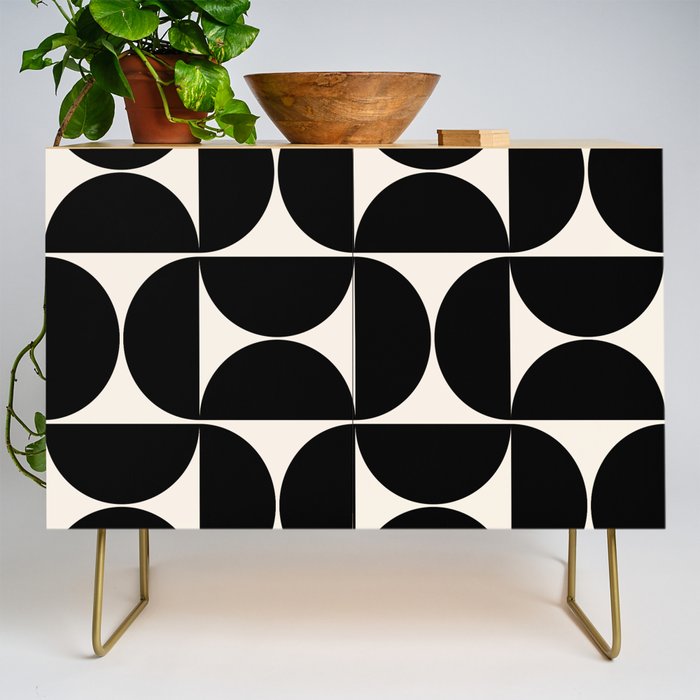 Mid Century Modern Abstract Pattern Black And Cream White Credenza Gallery Image 1