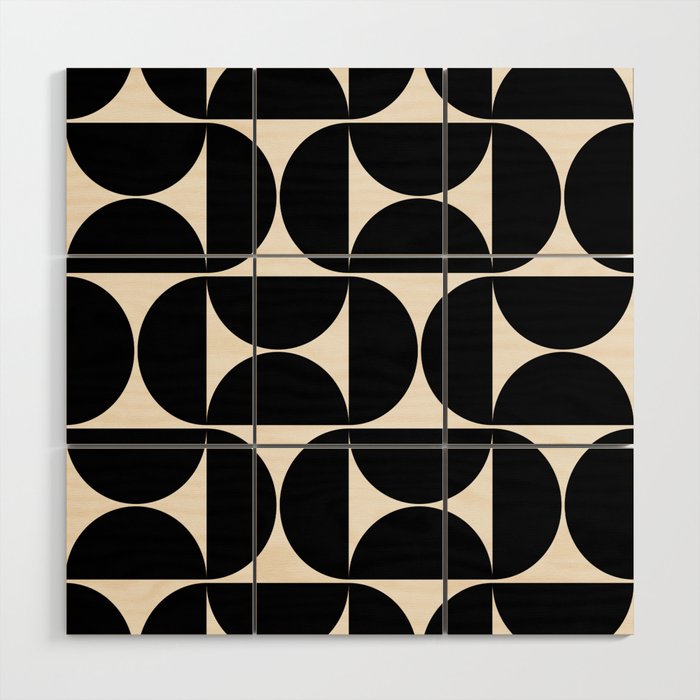 Mid Century Modern Abstract Pattern Black And Cream White Wood Wall Art Gallery Image 1