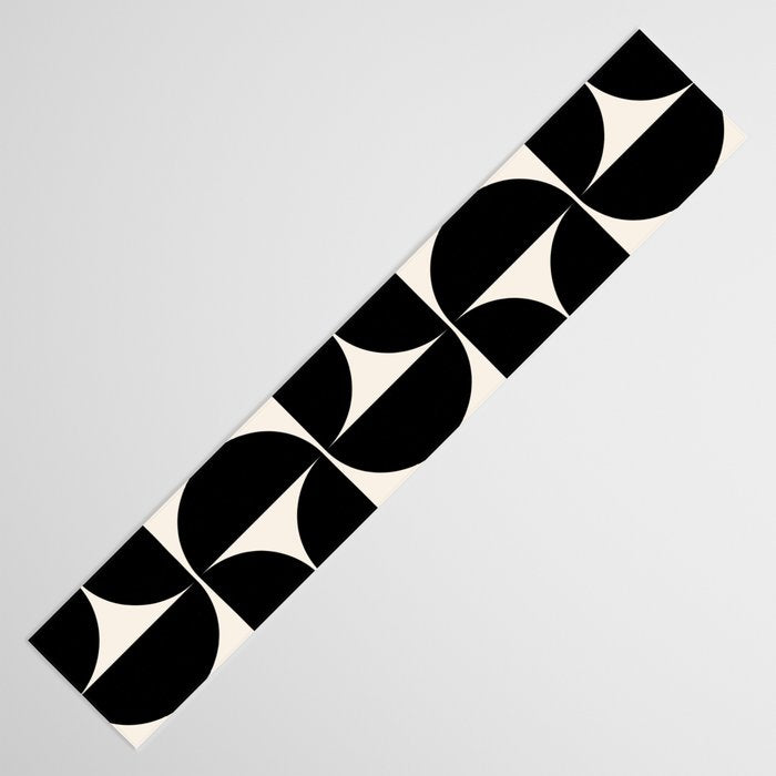 Mid Century Modern Abstract Pattern Black And Cream White Table Runner Gallery Image 3