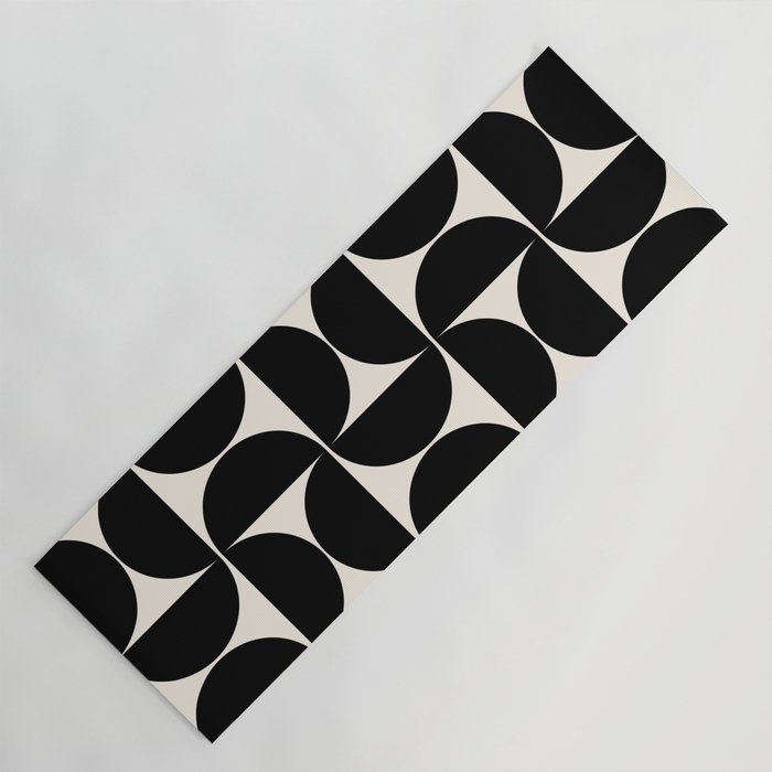 Mid Century Modern Abstract Pattern Black And Cream White Yoga Mat Gallery Image 1