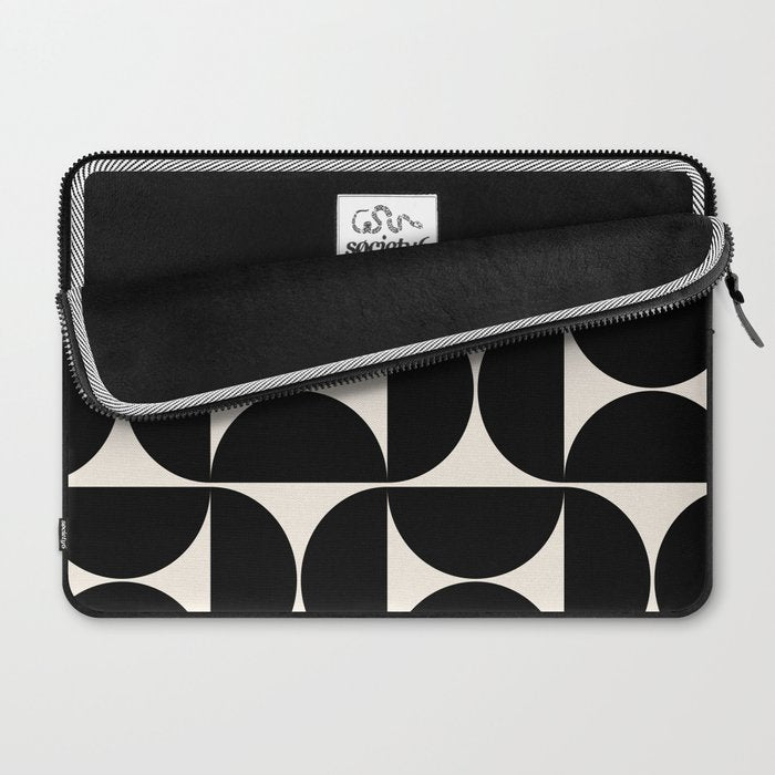 Mid Century Modern Abstract Pattern Black And Cream White Laptop Sleeve Gallery Image 2