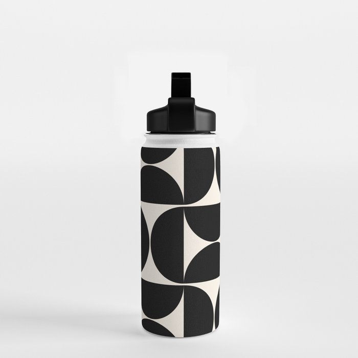 Mid Century Modern Abstract Pattern Black And Cream White Water Bottle Gallery Image 2