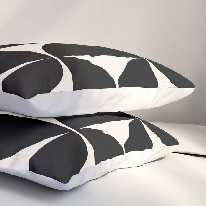 Mid Century Modern Abstract Pattern Black And Cream White Pillow Sham Gallery Image 3
