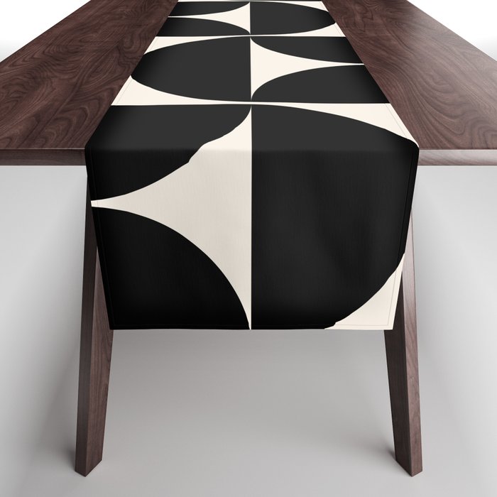 Mid Century Modern Abstract Pattern Black And Cream White Table Runner Gallery Image 1