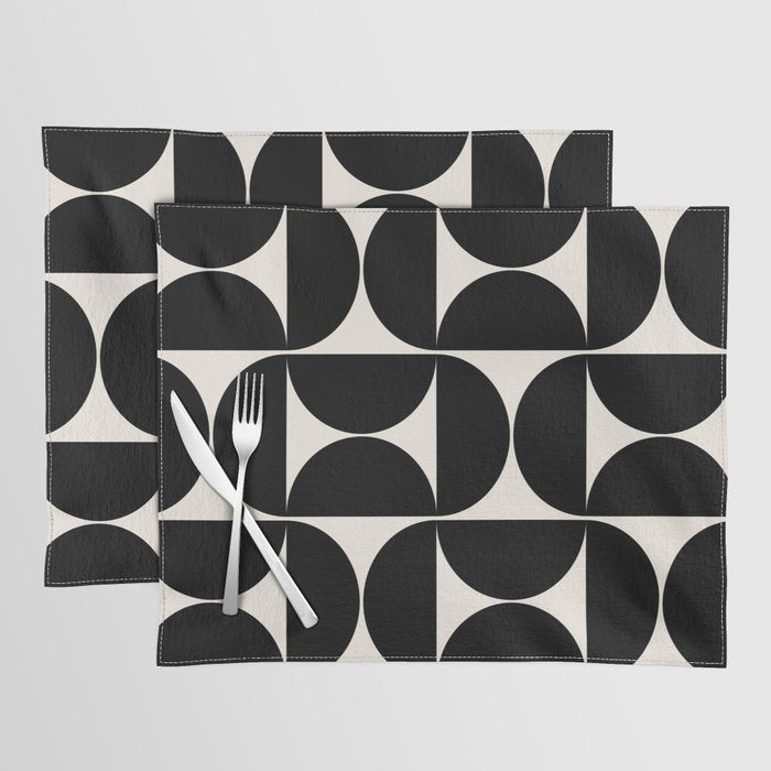 Mid Century Modern Abstract Pattern Black And Cream White Placemat Gallery Image 1