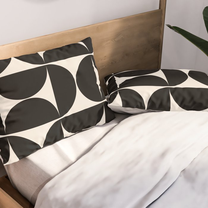 Mid Century Modern Abstract Pattern Black And Cream White Pillow Sham Gallery Image 2