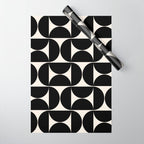Mid Century Modern Abstract Pattern Black And Cream White Wrapping Paper Gallery Image 1