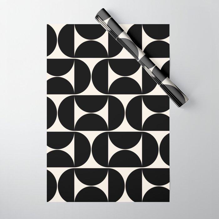 Mid Century Modern Abstract Pattern Black And Cream White Wrapping Paper Gallery Image 1