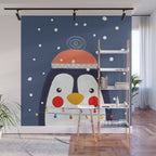 Christmas Penguin with fairy lights no2 Wall Mural Gallery Image 1