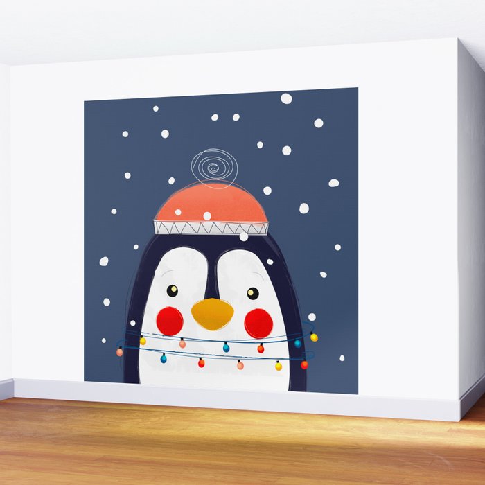Christmas Penguin with fairy lights no2 Wall Mural Gallery Image 2